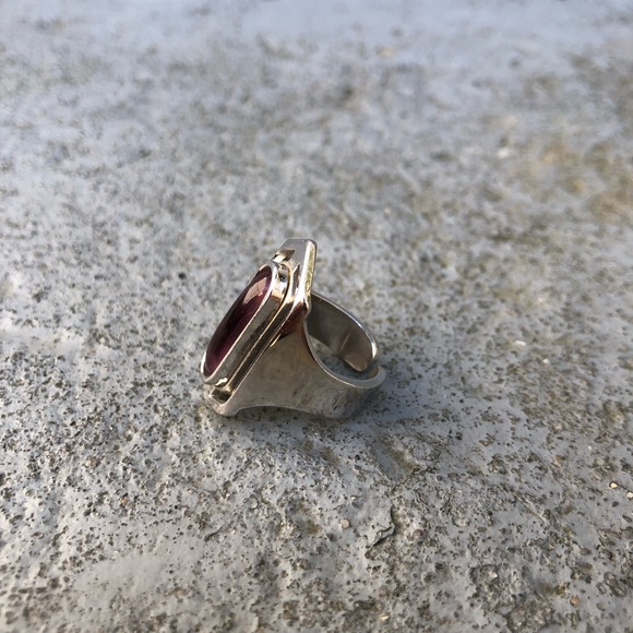 Silver Elongated Hexagon Ring with Peach Stone - Picture 9 of 15